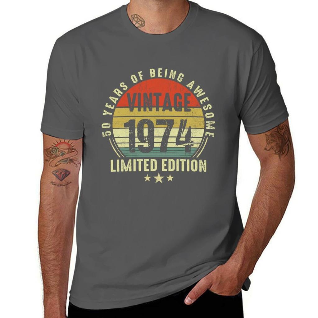 Vintage 1974 50th Birthday Gift Distressed Design Funny TShirt Simple Trendy Casual TShirt