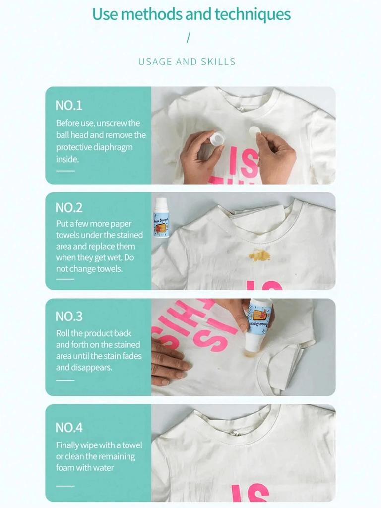 50ml Clothing Stain Removal Rolling Bead Portable Washing-Free Emergency Fast Clear Cleaner for Small Greasy Filth on T-Shirt