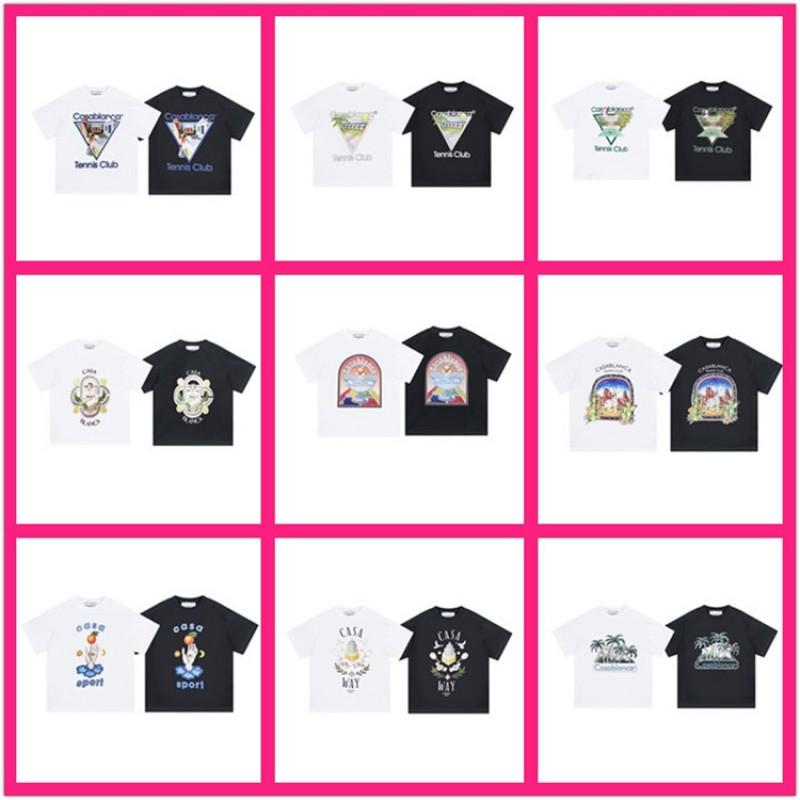 Casablanca Unisex Short Sleeve T-Shirt With Cosmic Castle Letter Print Loose Fit Cotton Tee