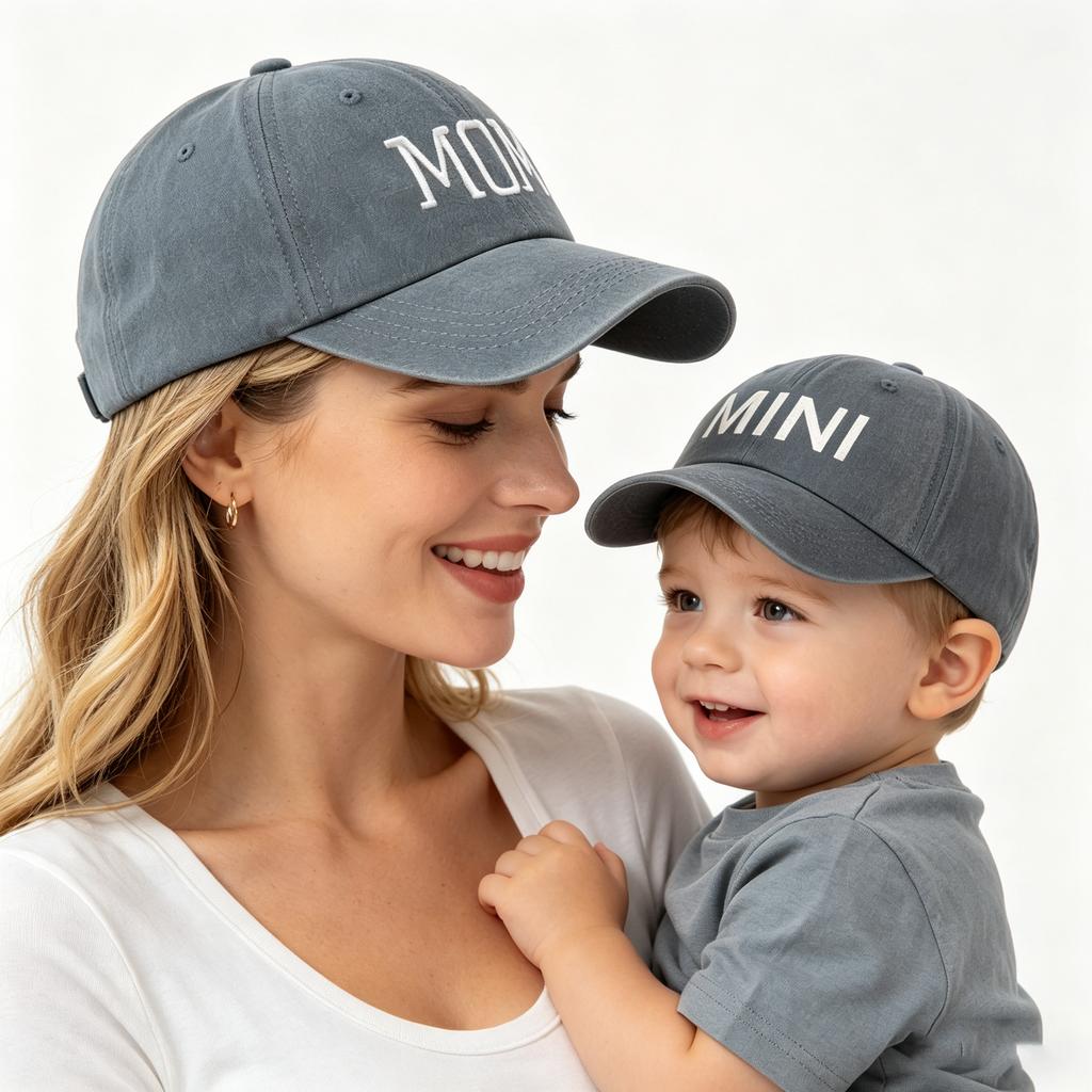 Cappellini da baseball coordinati mamma-figlio "MOM" e "MIN", cappellini da sole in morbido cotone per mamma e bambini, ideali per l'uso quotidiano e all'aperto