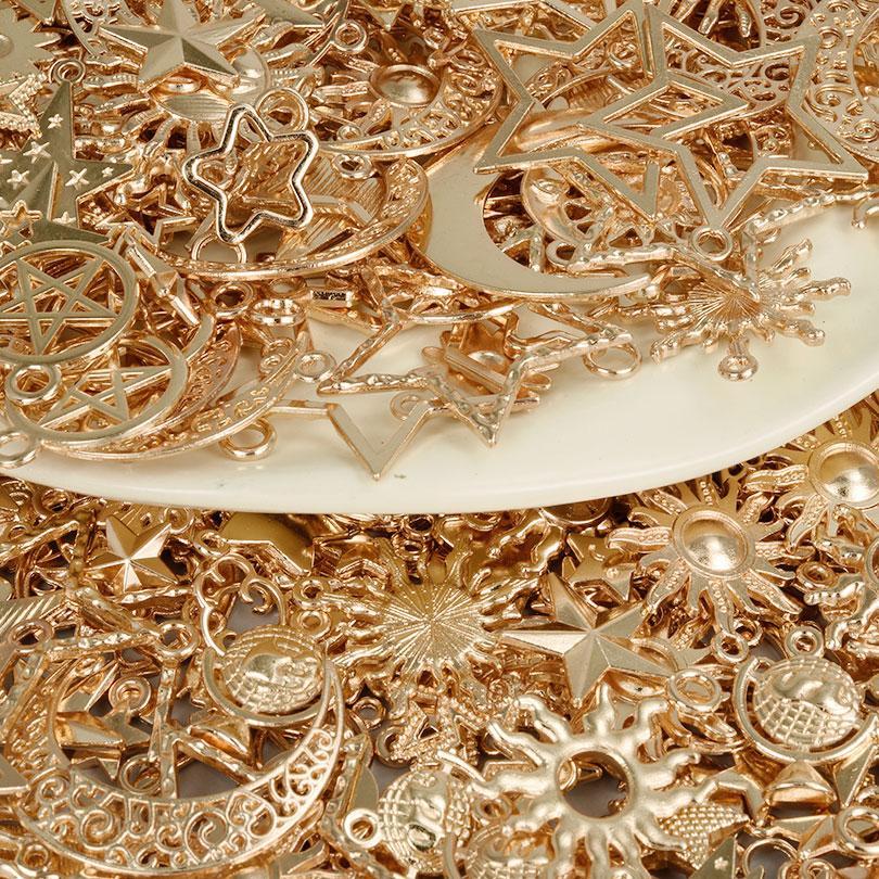 Light Gold Color Random Mix 10/20/30/50pcs Sun Moon Star Charms For Jewelry Making Materials To Make Bracelets Handmade Pendant