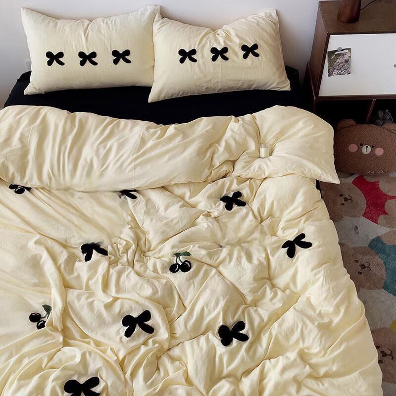 Bowknot Washed Cotton 4-Piece Bedding Set