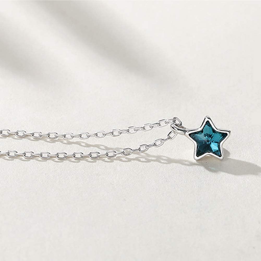 Star Necklace for Silver Star Shape Blue Crystal Pendant Pure Silver Platinum Jewelry [IDOLCO] Women, 925, & Necklace, Silver, 925, Finish,
