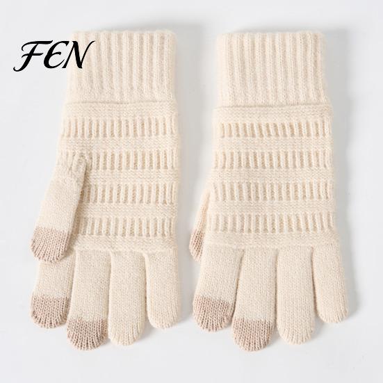 Fashionable Cold Protection Gloves Knitted Touchscreen for Men Women, Winter Warm Thermal Gloves, Thickened Solid Color Daily Use Plush Lining Mittens