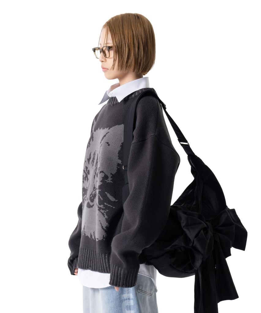 IUGAMAKARAS Cat Graphic Distressed Knit (Charcoal)