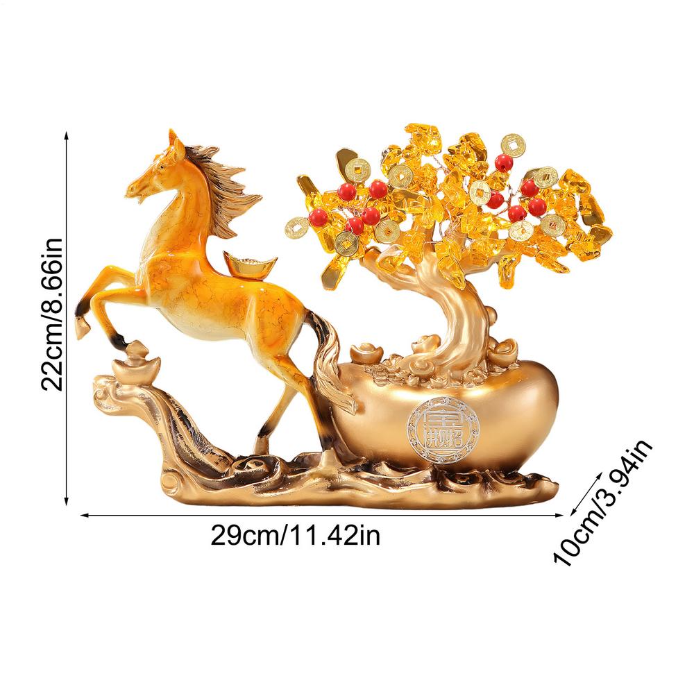 Horse And Wealth Tree Statue New Year Horse And Yuanbao Figurine Decor Feng Shui Desktop Wealth Sculpture Living Room Decor
