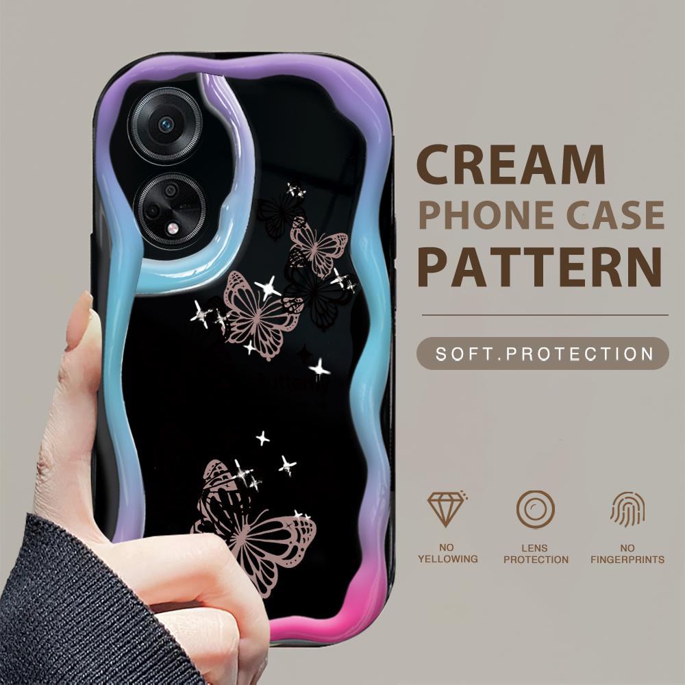 Cute Cartoon Pattern Cream Texture Casing Wavy Edge Soft Silicone Cover Phone Case for OPPO Reno Realme