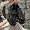Mode Frühling Damen Freizeitschuhe Mesh Obermaterial Mittelhoher Absatz Runde Spitze Damenschuhe Blockabsatz Flacher Ausschnitt Atmungsaktiv Zapatos De Mujer