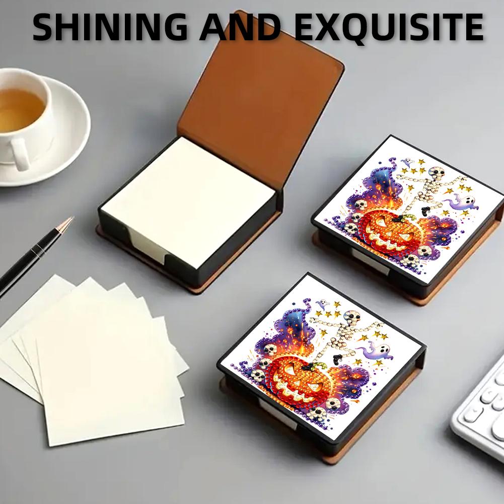 5D DIY PU Diamond Painting Notecard Box with 160 Sheets Paper Gem Art Sticky Note Holder Diamond Art Note Box for Home Office