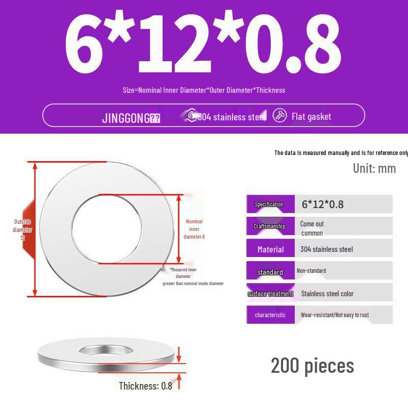 Zesílená plochá podložka/distanční kroužek z nerezové oceli 304 M4 M5 M6 M8