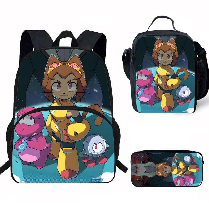 Kids School Backpack Set With Lunch Bag Pencil Case - Cartoon Print Lightweight Ergonomic Design Grade 1-2 Students