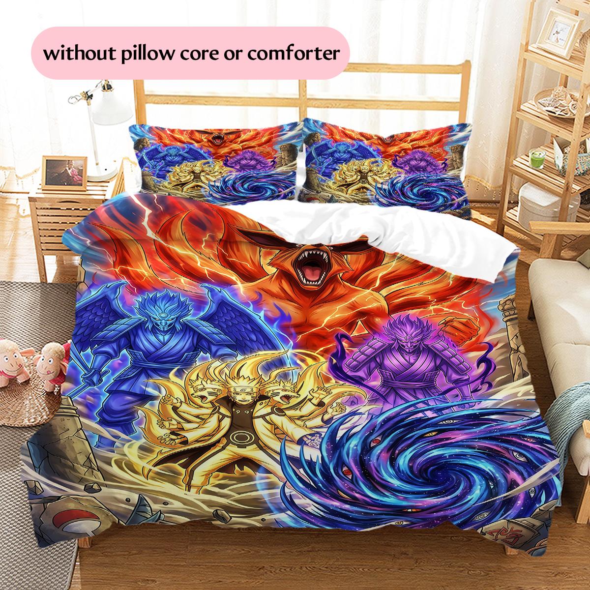 Naruto Tailed Beasts & Symbolic  Pattern Bedding Home Decoration Festival Gift (1 * duvet cover + 2 * pillowcase, without core) 135x200cm