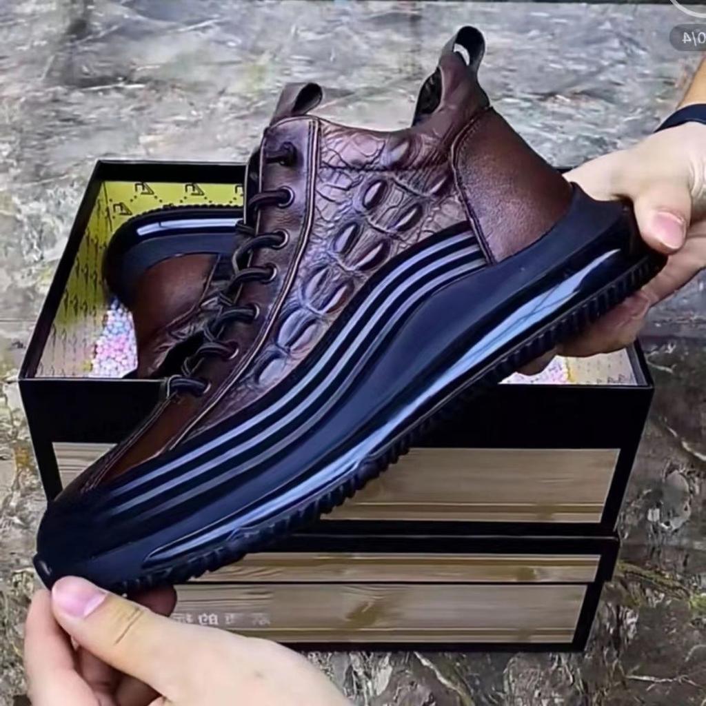 Breathable Texture Crocodile Leather Shoes Men's Shoes Summer Leather Surface Non-slip Soft Sole High-top Business Casual Shoes Sports Shoes Versatile
