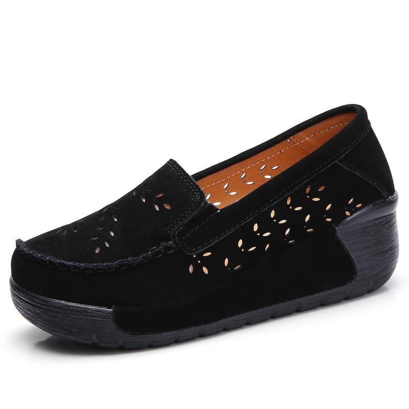 Women Cow Suede Slip-on Loafers Fashion Platform Shoes Wedge Heels Ladies Casual Shoes for Working Walking Traveling