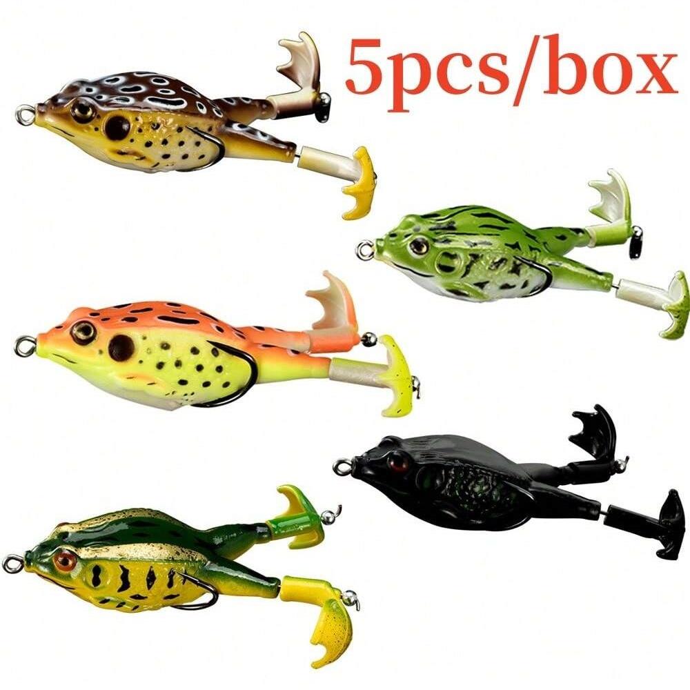 

5pcs/box Frog Lure Bass Trout Fishing Lures Kit Set Realistic Prop Frog Soft Swimbait Floating Bait with Weedless Hooks for Fres