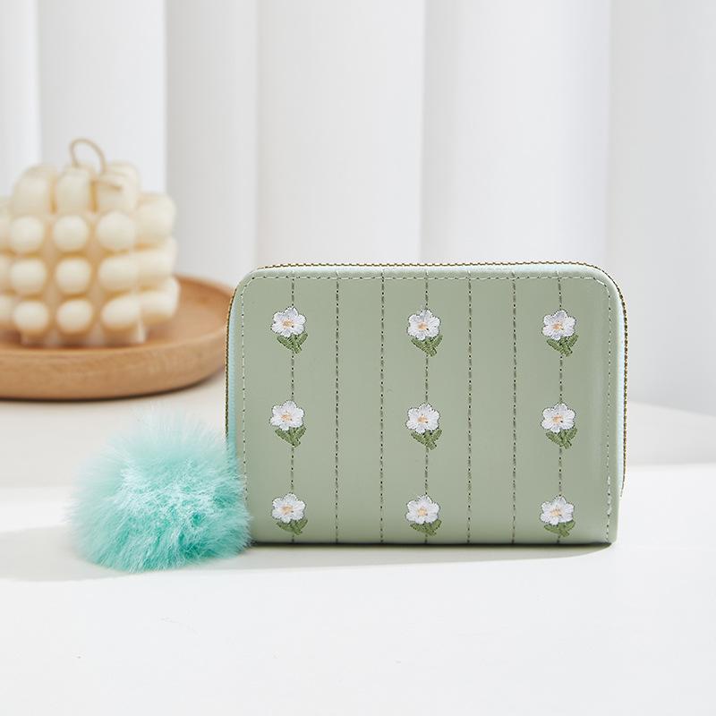 

Новый короткий женский кошелек с одним замком-молнией, вышитый кошелек, свежий и милый модный клатч для женщин, один зелёный