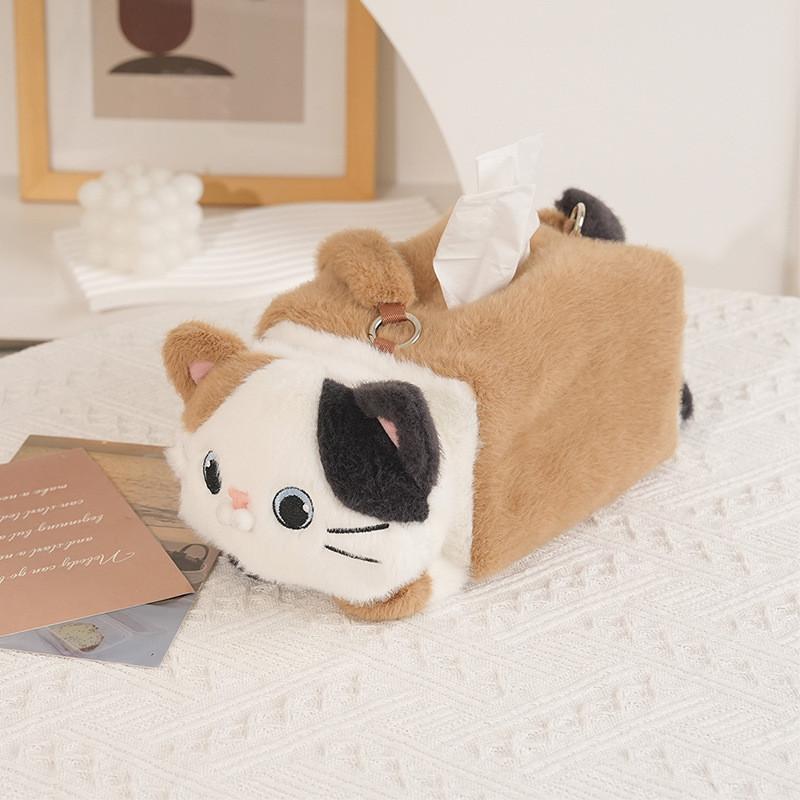 Cartoon Plush Cat Tissue Box With Creative Desk Decor For Home Office And Car Interiors