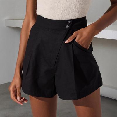 Pantaloncini da Donna a Vita Alta Sottili Casual Traspiranti con Tasche a Filetto Gamba Larga Cinque Minuti