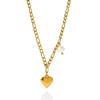 Stainless Steel Heart Pendant Necklace with Natural Pearl - Elegant, Colorfast Jewelry for Women