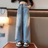 Girls' Fashionable Ripped Jeans for Summer and Fall; Children's Lightweight Straight-Leg Wide-Leg Pants