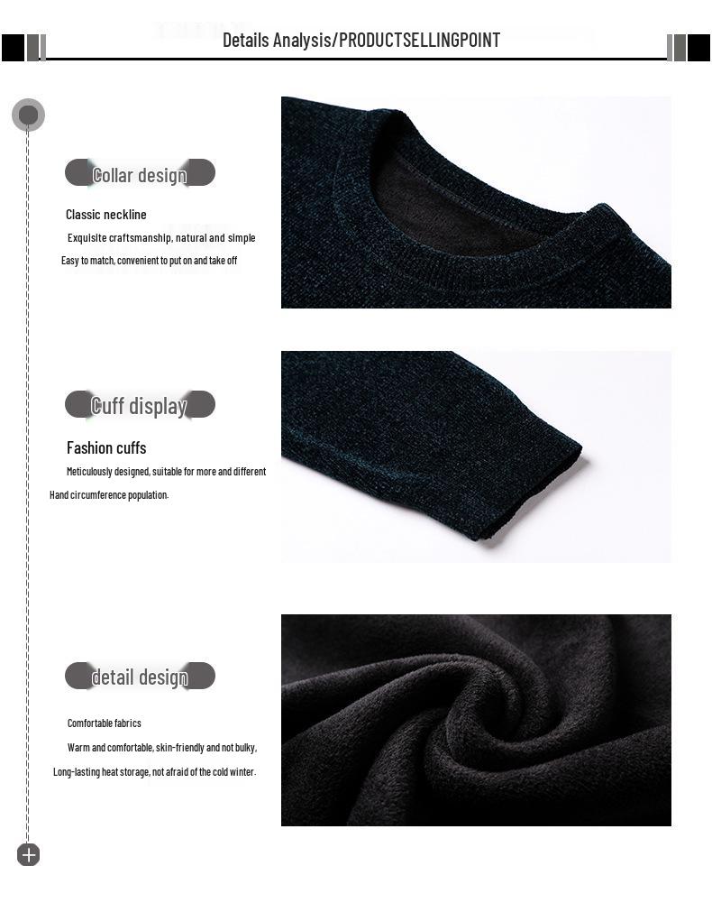 Chenille Men's Thick Knit Sweater - Round Neck, Warm Velvet, Casual Hoodie Pullover