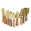 Stainless Steel Gold Cheese Knife Set with Fork and Rubberwood Handles