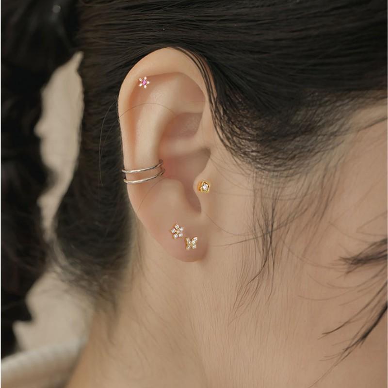 926 Sterling Silver Pavé Zircon Butterfly Mini Stud Earrings for Women Exquisite Simple Jewelry Accessories