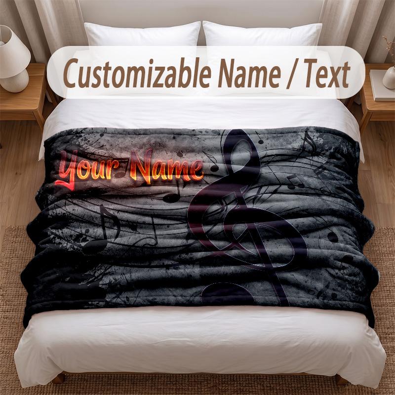 Music General Theme Soft Blanket Personalized Custom Name Text Print Warm Blanket Home Sofa Bedroom Decor