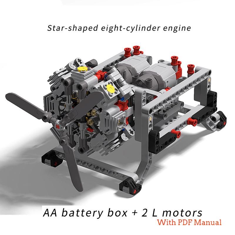 MOC Creative Electric High-tech Parts Building Blocks Motor 8-cylinder Engine Mechanical Model DIY Enlighten Toy for Kids Gift
