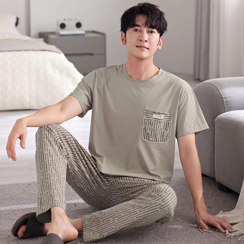 Men's pajamas 1011 new summer cotton short-sleeved trousers thin summer men's large-size loungewear set