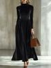 European and American independent station autumn and winter new semi-turtleneck waist slim pleated golden velvet temperament long dress