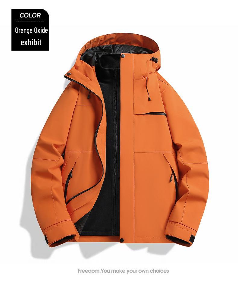 2025 Winter New Three-in-One Men's Casual Hooded Outdoor Jacket - Warm, Loose, Couple Style.