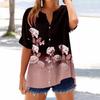 Women's Loose Printed Stand Collar Short-sleeved Cotton and Linen Top