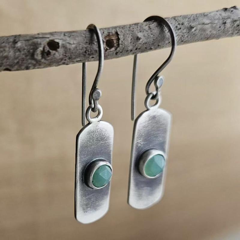 Jianjie Women's Retro Round Zircon Square Pendant Earrings Classic Ethnic Style Dainty New Ear Jewelry Trend