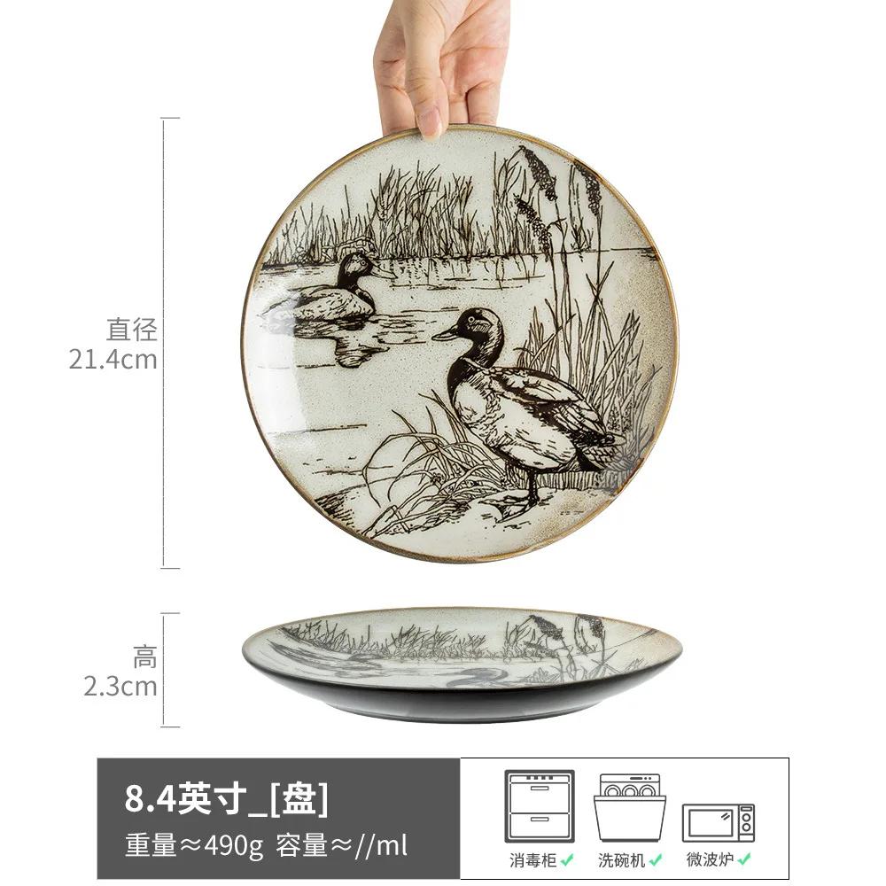 Bol Farfurie Ceramică Pictată Manual Animal Vintage Tacâmuri de Casă Farfurie Creativă Vestică pentru Friptură Salată