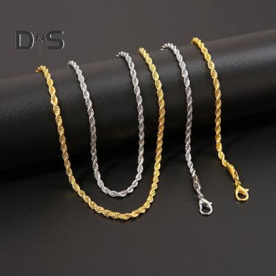 Men 3mm Choker Necklace Hip Hop Style Twist Chain Necklace Lobster Buckle Alloy Necklace Jewelry Accessories