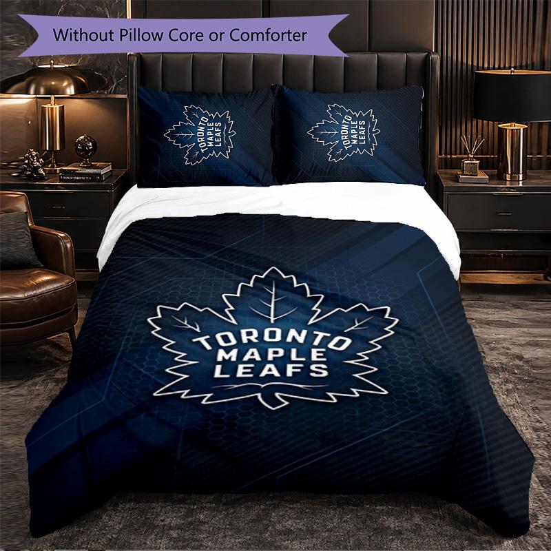 Set Biancheria da Letto 3 Pezzi in Microfibra con Motivo Toronto Maple Leafs Decorativo Copripiumino per Camera da Letto Uso Domestico