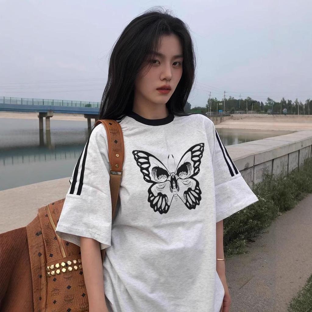 2025 Summer American Striped Loose Fit Women's Cotton Half-Sleeve T-Shirt