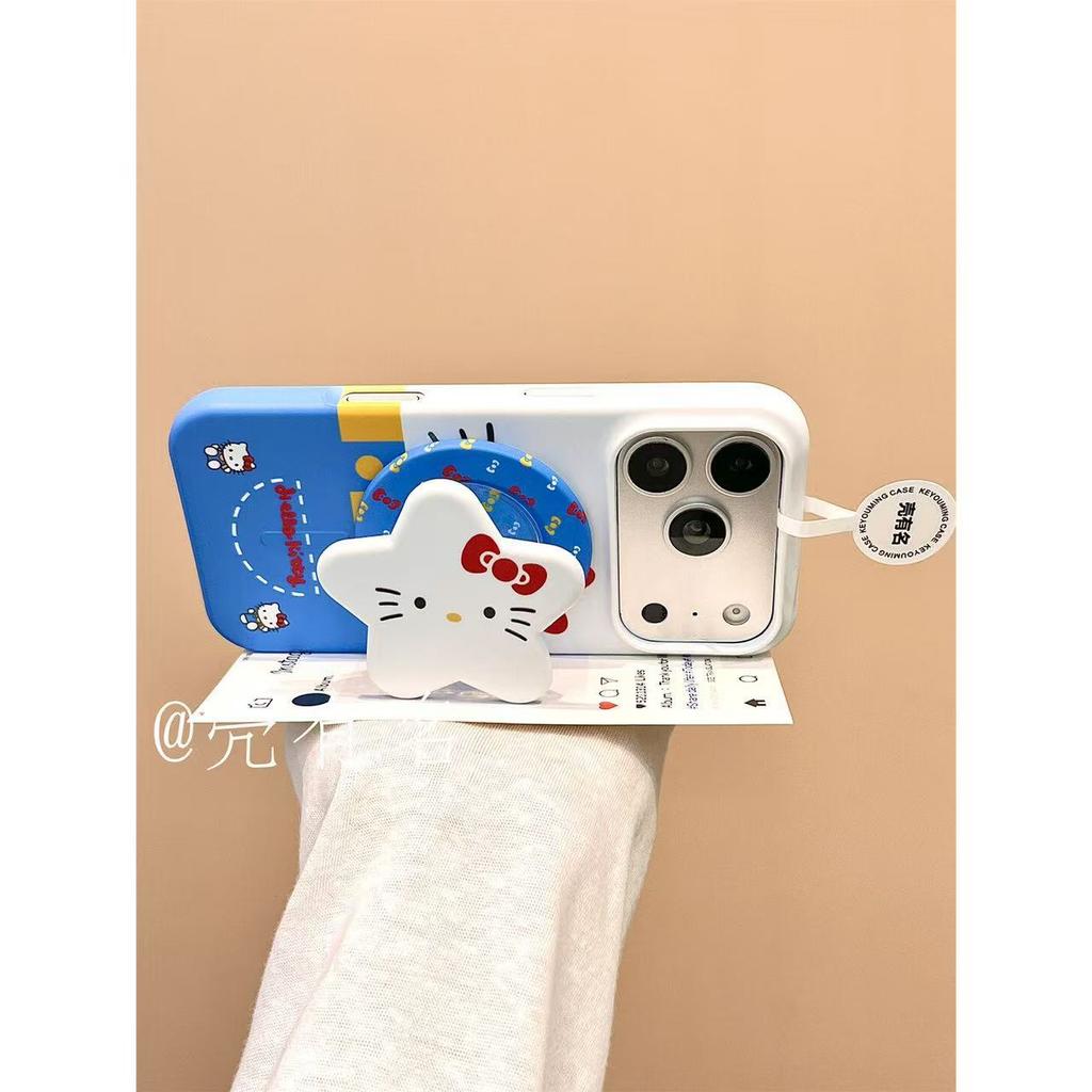 Cute Overalls Cat Expression Film Magnetic Suction Bracket for Apple 17 Mobile Phone Case iPhone16/15 Cute