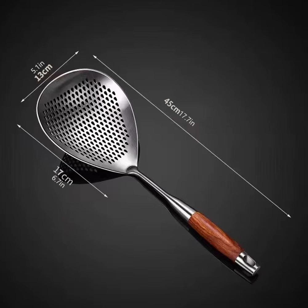 Stainless Steel Kitchenware Cooking Strainer with Wood Handle Pepper Seasoning Colander Sieve Utensils Filter Scoop Spoons