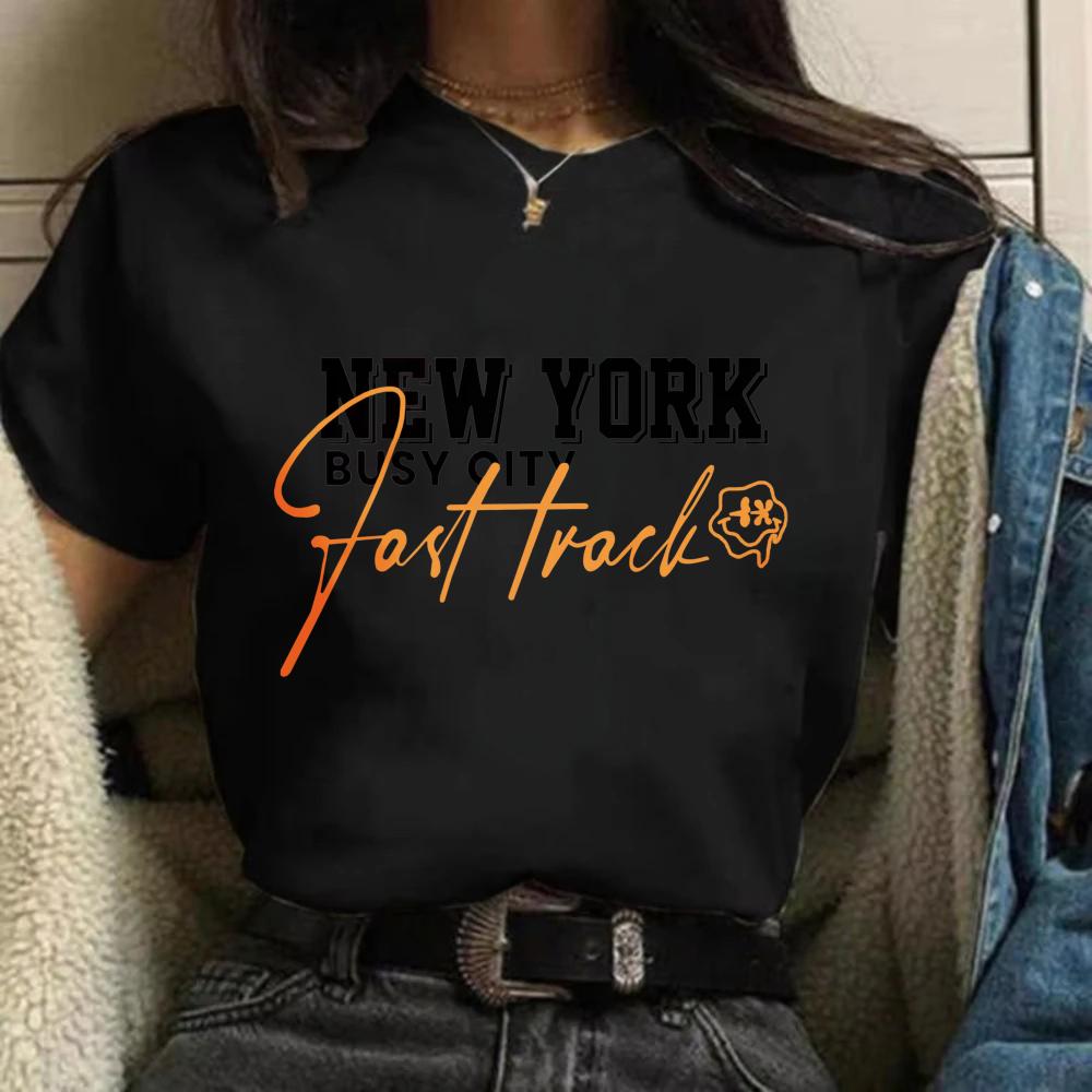 

New York Letter Print Crew Neck TShirt Casual Short Sleeve Top for Spring Summer Womens Clothing Graphic T Shirts Vintage 2XL