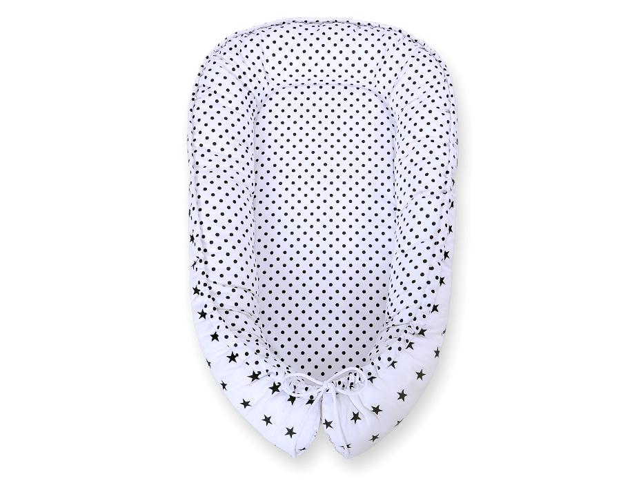 Baby cocoon, double-sided, playpen, swaddle, Premium BOBONO - black stars/dots
