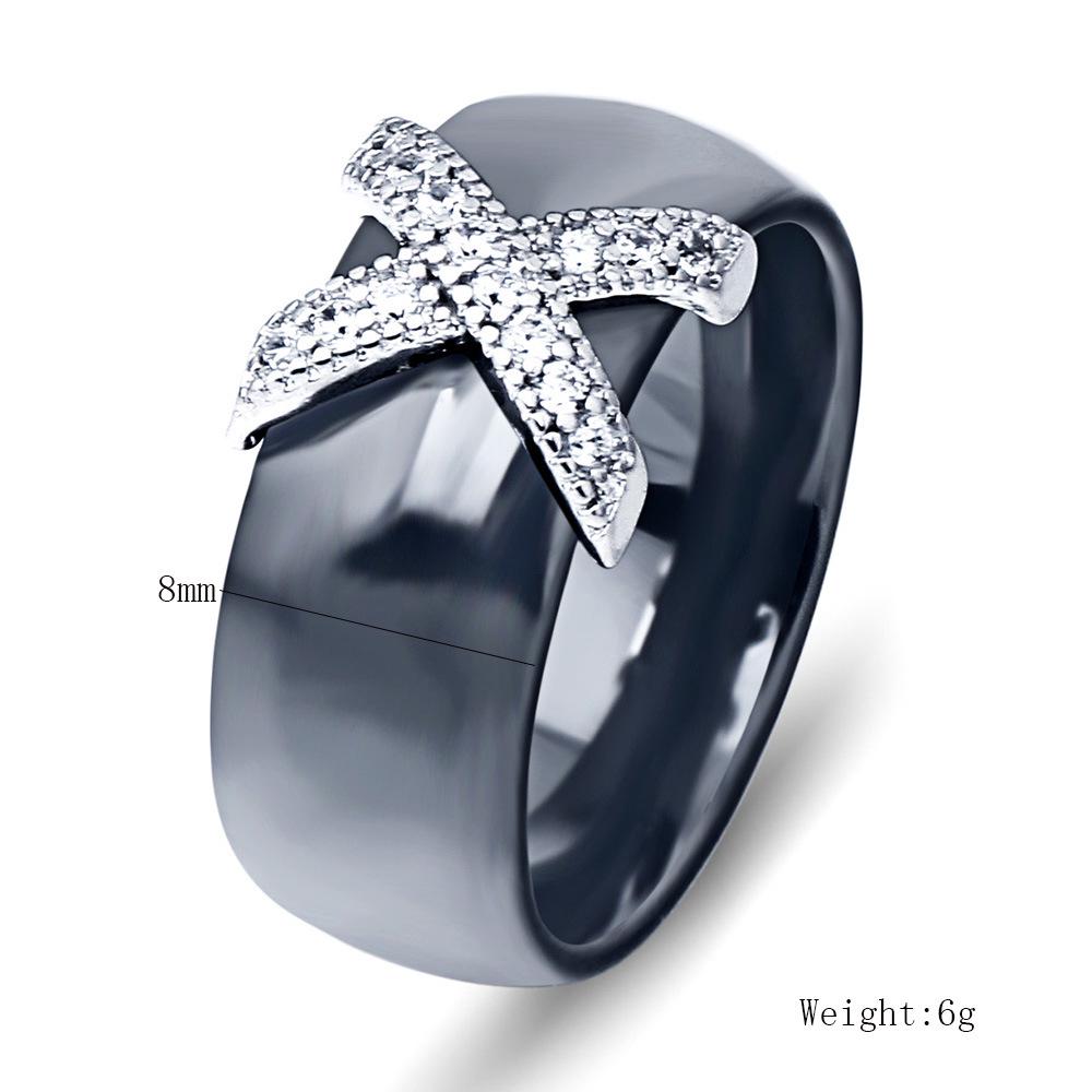 Europäisches & Amerikanisches Paar Passende Schwarz-Weiß Keramik X-Ringe mit Zirkon - 8MM Mode Ring.