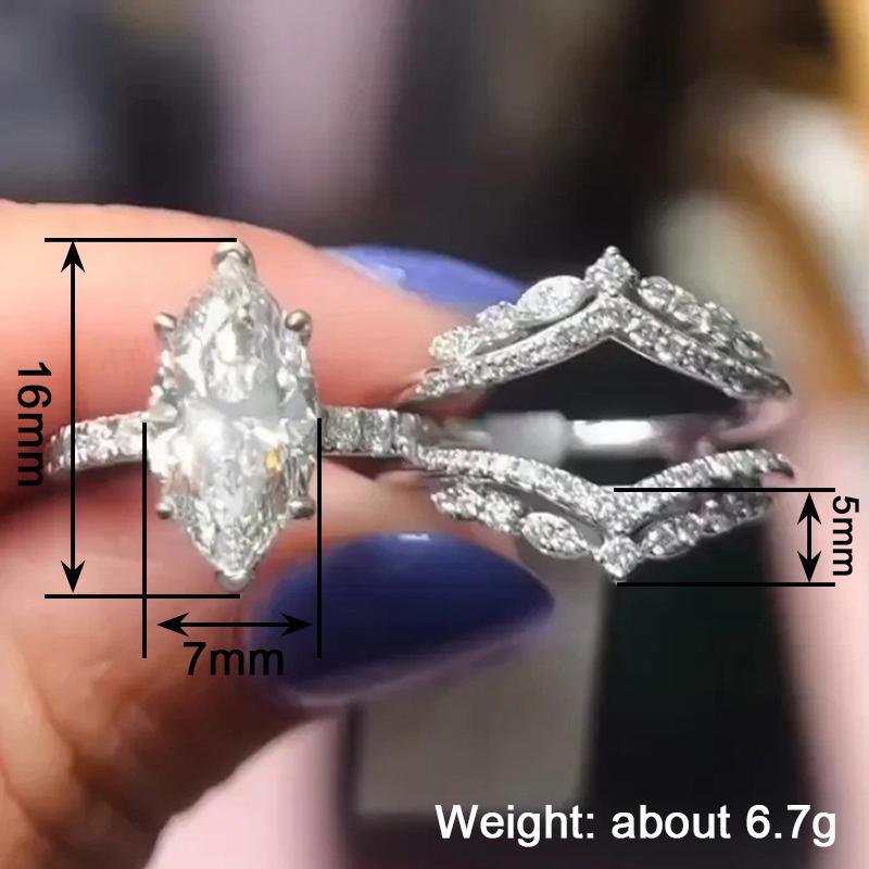 Huitan Gorgeous Women s/Set Ring Inlaid Brilliant Marquise CZ Fashion Accessories for Lady Wedding Party Versatile Jewelry