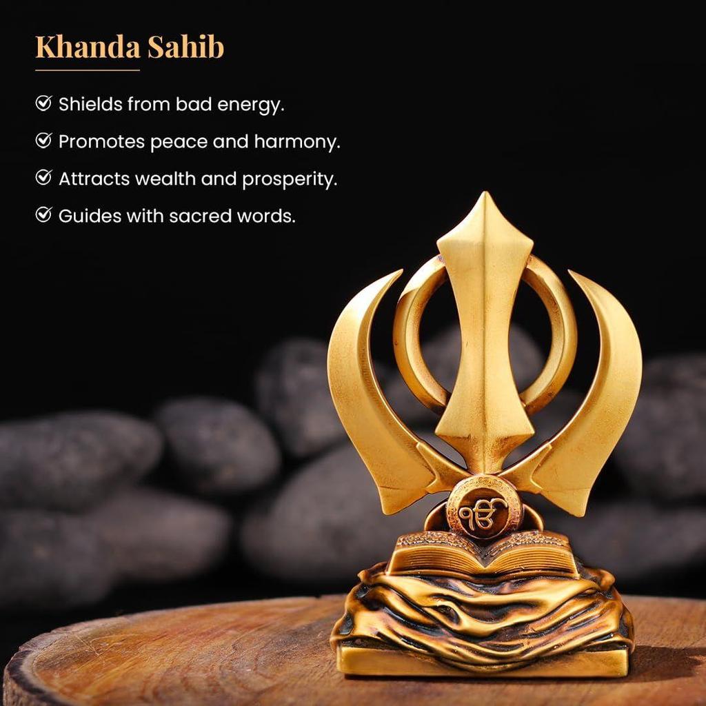 Khanda Sahib Idol Sikhisches religiöses Symbol Khanda Sahib Statue für Armaturenbrett Idol für Pooja Bürotisch Ausstellungsstück