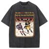 Fashion Ice Hockey Print T-shirt Summer Men's Holiday Short Sleeve Washed Acid Tees Casual Loose Button Down Clothings