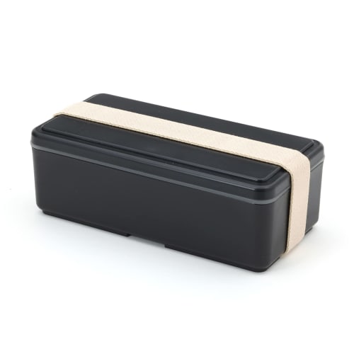 Miyoshi Seisakujyo GEL-COOL Square Lunch Box with Integrated Ice Pack, W, 2-Tier, Black, 17.8 x 8.7 x 12 cm, 1000ml Capacity, Divided, Suitable for Wo