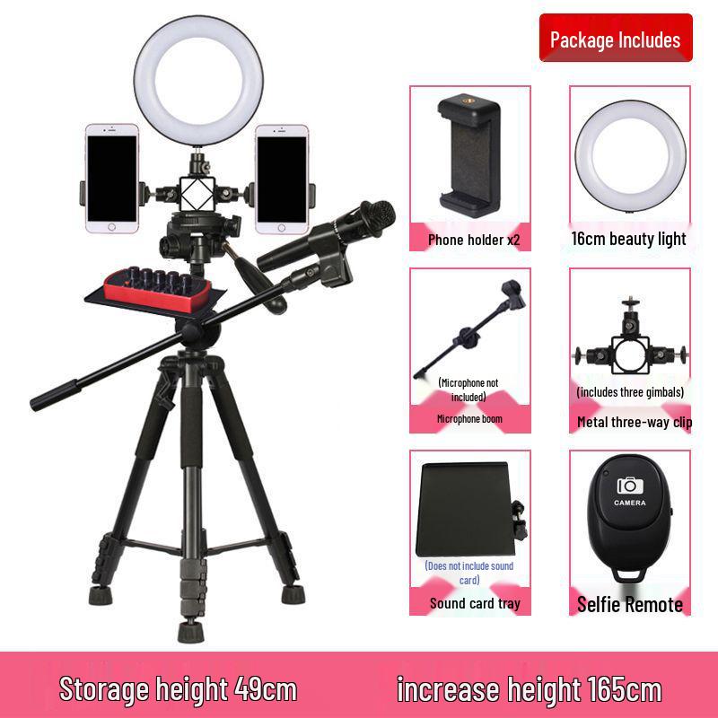 Multifunctional Mobile Streaming Tripod with Beauty Fill Light for Outdoor Videos & Selfies