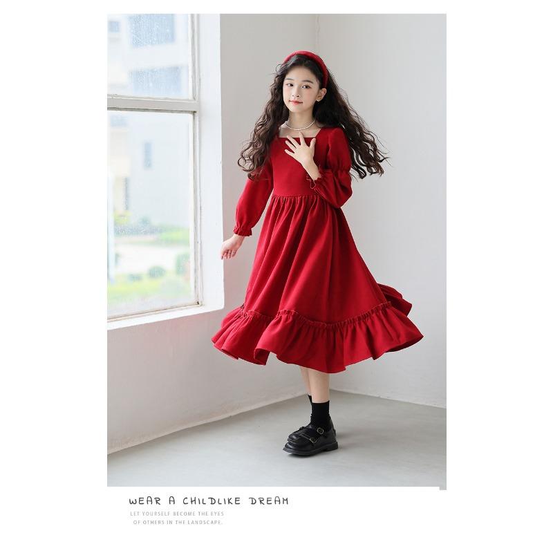 Cute Vintage Girls Lolita Long Sleeve Princess Long Dress For Kids Children