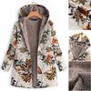 New Women Retro Wool Jacket Slim Casual Long Sleeve Warm Hoodie with Pocket Flower Design Fashion
